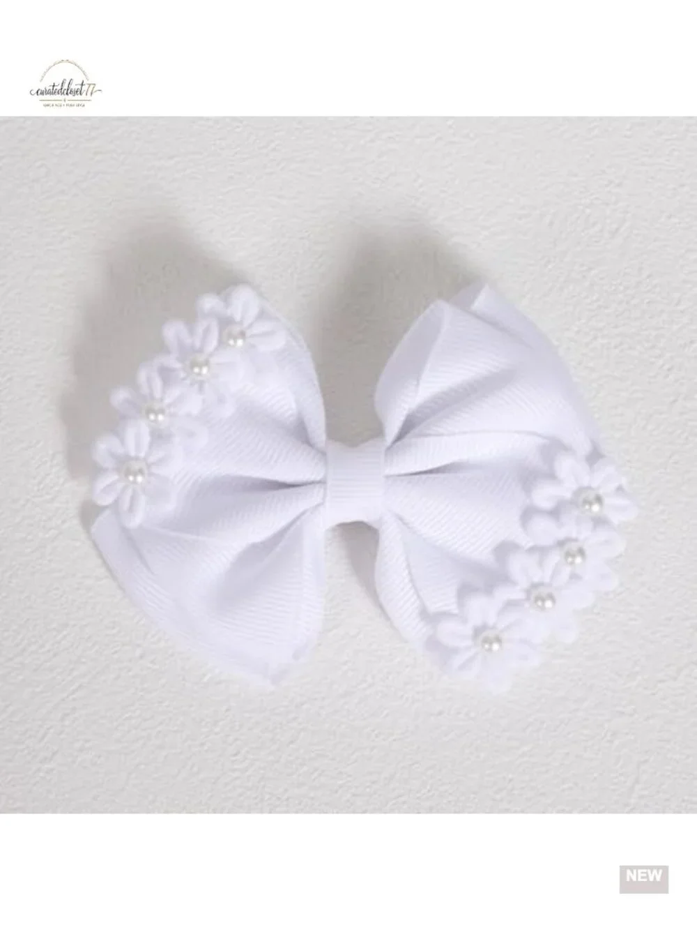 Handmade Pearl Flower Hair Bows with Alligator Clips - 2 Pack